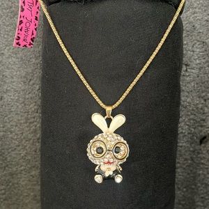 Costume Betsey Johnson Golden-tuned Crystal School Bunny Pendant Necklace